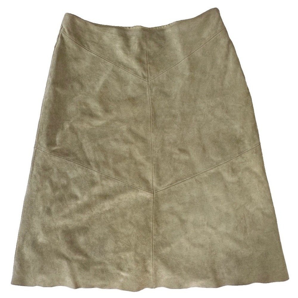 Banana Republic Genuine Leather Skirt Sage Green A-Line Suede Finish Y2K Size 6 - Picture 2 of 6